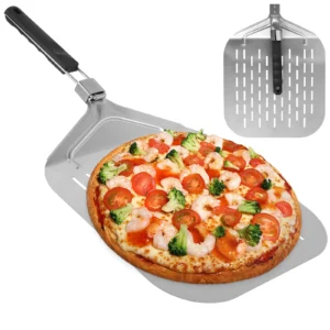 12inch Pizza Shovel with Folding Handle Stainless Steel Non-Stick Pizza Spatula Pizza Peel Cake Lifter Transfer Tray Baking Tool 1